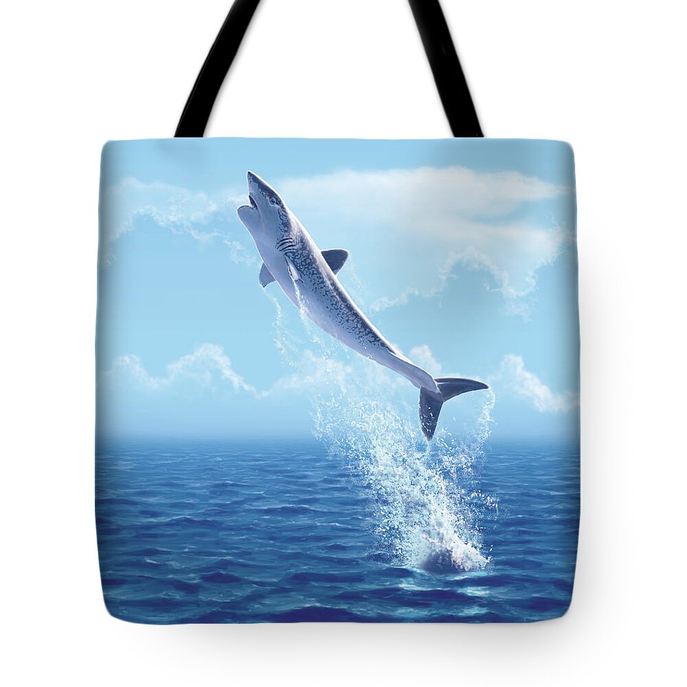 Helicoprion Tote Bag featuring the digital art Helicoprion breaching by Julius Csotonyi