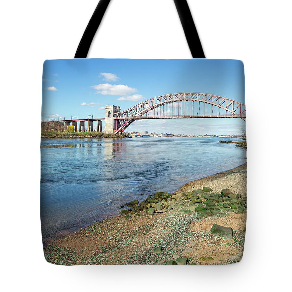 Astoria Park Tote Bag featuring the photograph Hell Gate at Low Tide by Cate Franklyn
