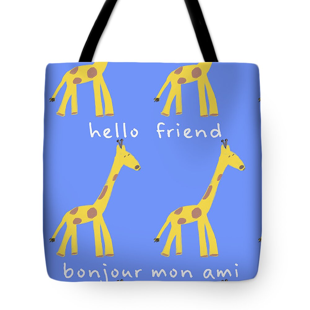 Hi Tote Bag featuring the digital art Hello Friend Giraffe by Ashley Rice