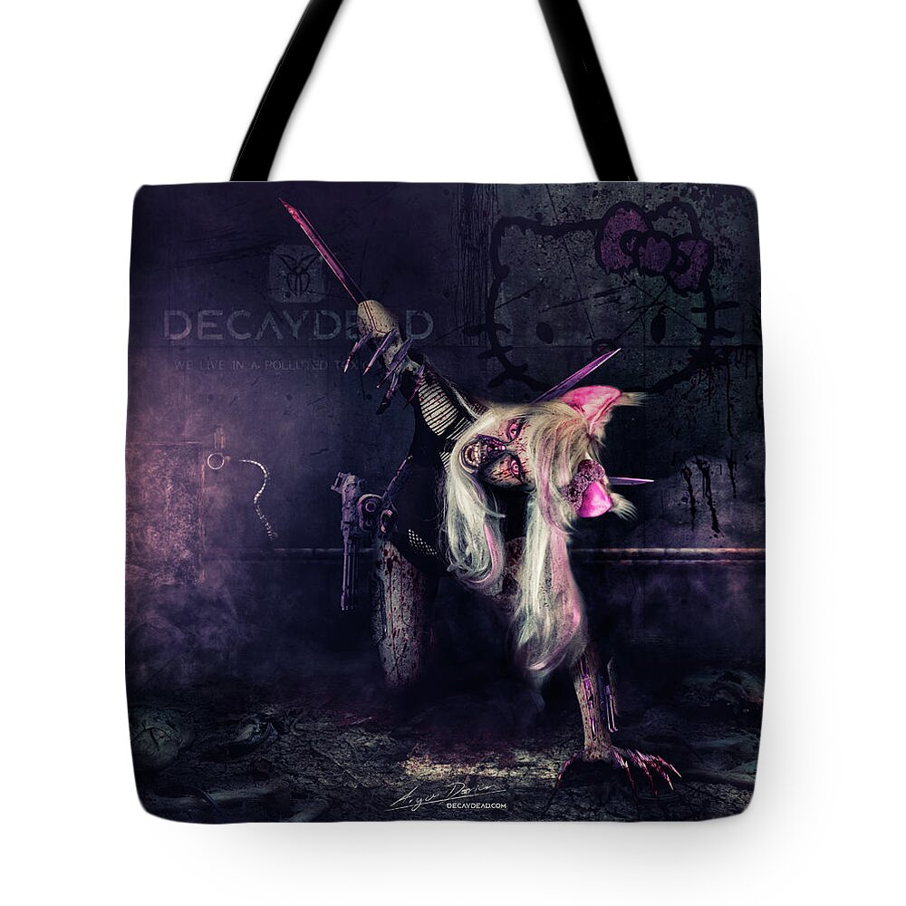 Argus Dorian Tote Bag featuring the digital art Hello Kitty - Hell-010-KITTY - Adorable, remorseless killing machine. by Argus Dorian
