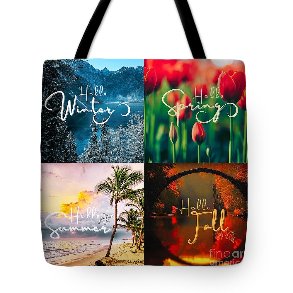 Winter Tote Bag featuring the digital art Hello Seasons Collection by Tina Mitchell