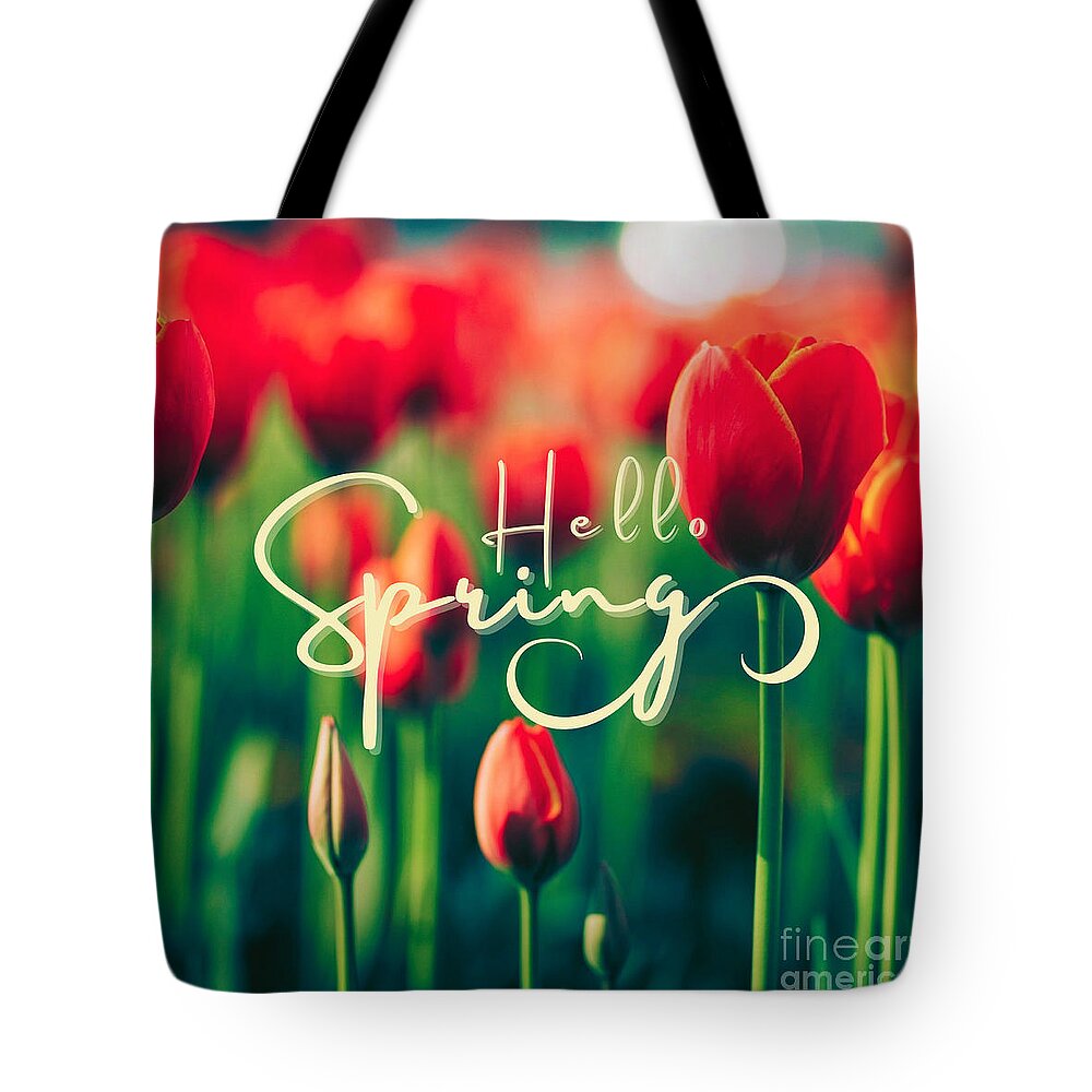 Spring Tote Bag featuring the digital art Hello Spring by Tina Mitchell