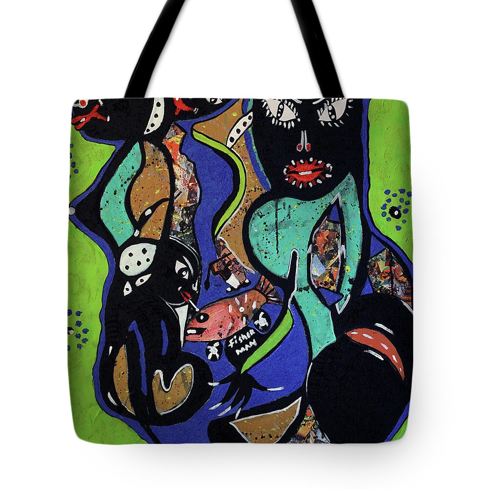 Soweto Tote Bag featuring the painting Hello There by Nkuly Sibeko
