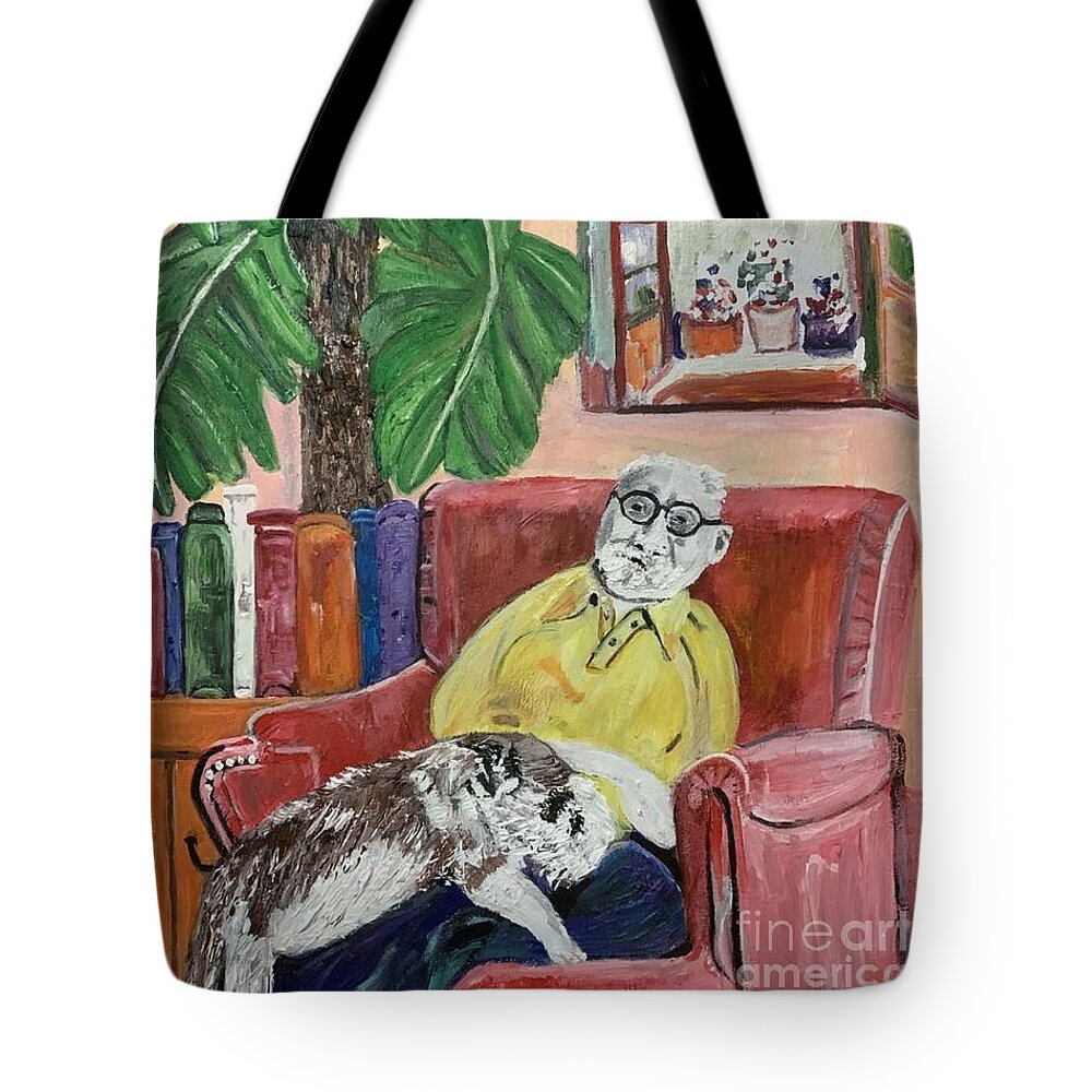 Acrylic Canvas Tote Bag featuring the painting Henri Matisse and his Bichon Havanais by Denise Morgan