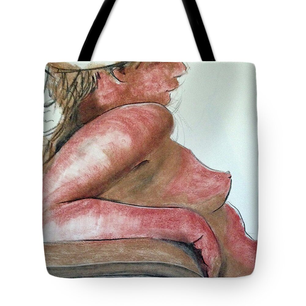 Life Drawing Tote Bag featuring the drawing Her Bangs by PJ Kirk