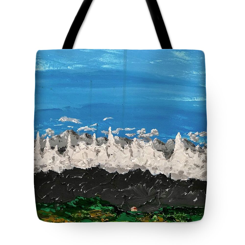 Mountains Tote Bag featuring the painting Herahr Vale by Bethany Beeler