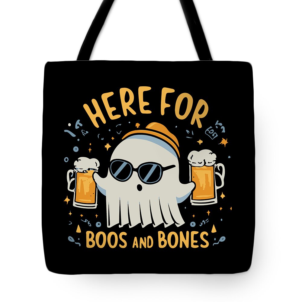 Halloween Tote Bag featuring the digital art Here For Boos and Bones Halloween by Flippin Sweet Gear