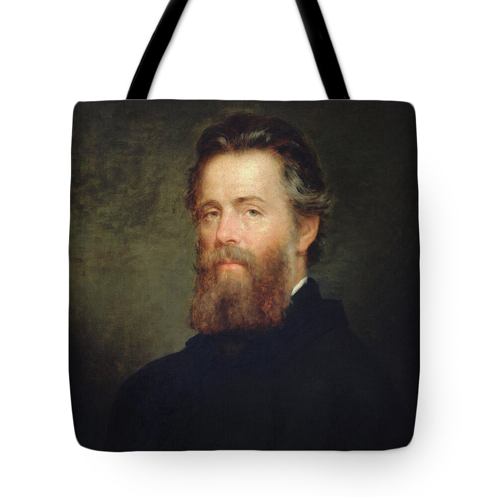 Herman Melville Tote Bag featuring the painting Herman Melville Portrait - Joseph Oriel Eaton 1870 by War Is Hell Store