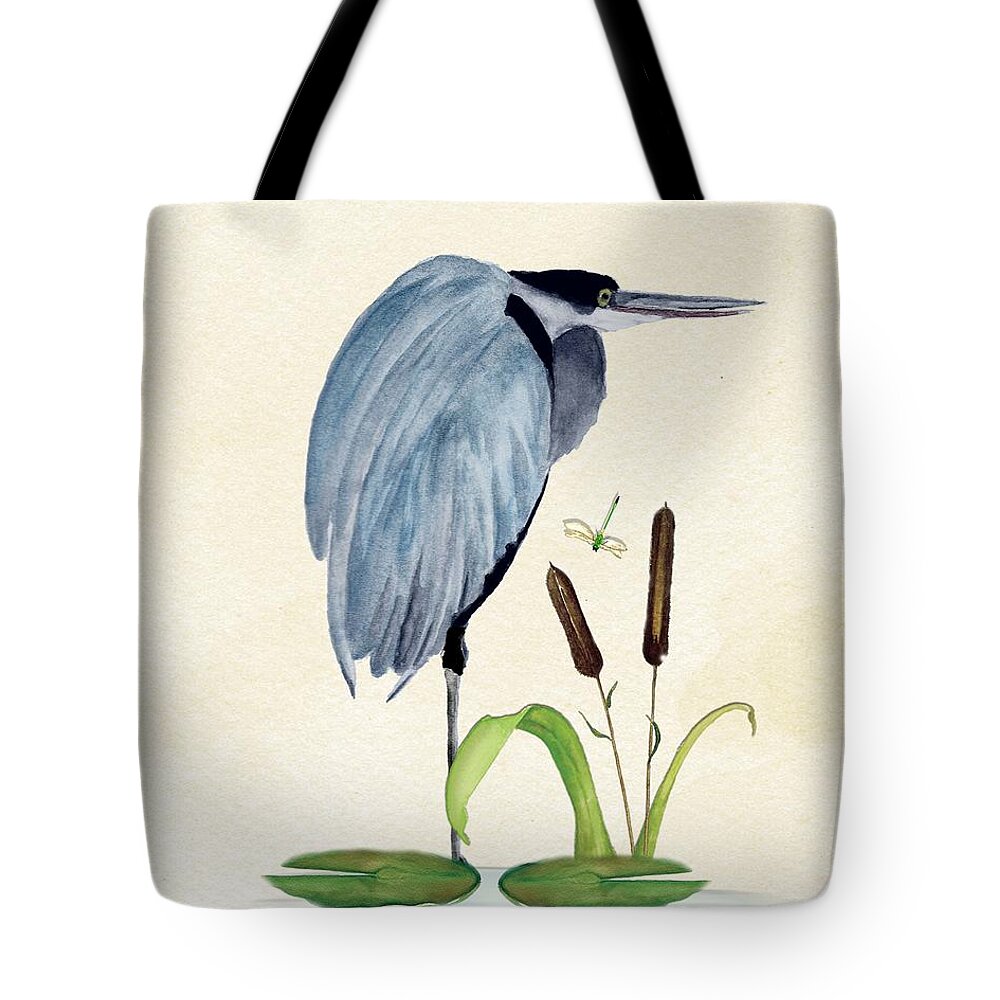 Blue Heron Tote Bag featuring the painting Heron Waiting by Anne Beverley-Stamps