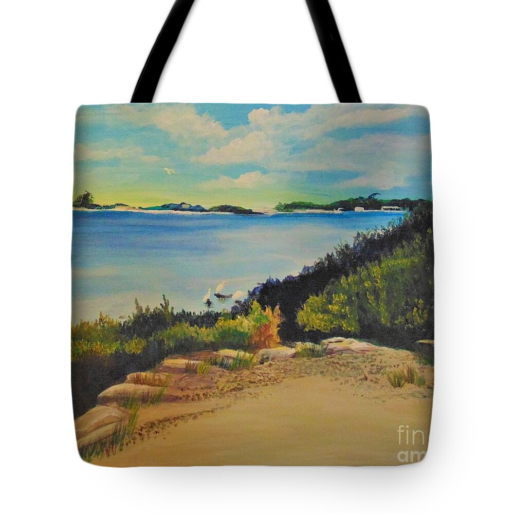 Landscape Tote Bag featuring the painting Herons at Waterfront Park by Saundra Johnson