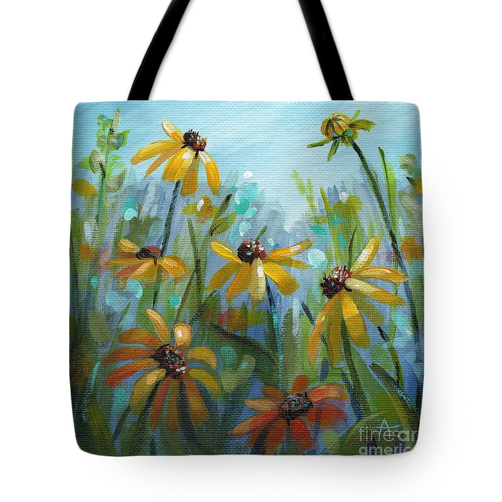 Flower Tote Bag featuring the painting Hey Susans - Black Eyed Susan painting by Annie Troe