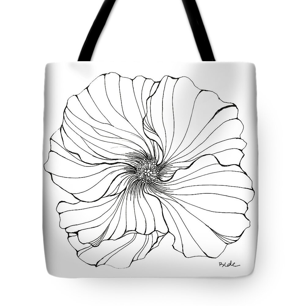 Hibiscus Pen Drawing Black White Vellum Kauai Hawaii Tote Bag featuring the drawing Hibiscus by Catherine Bede