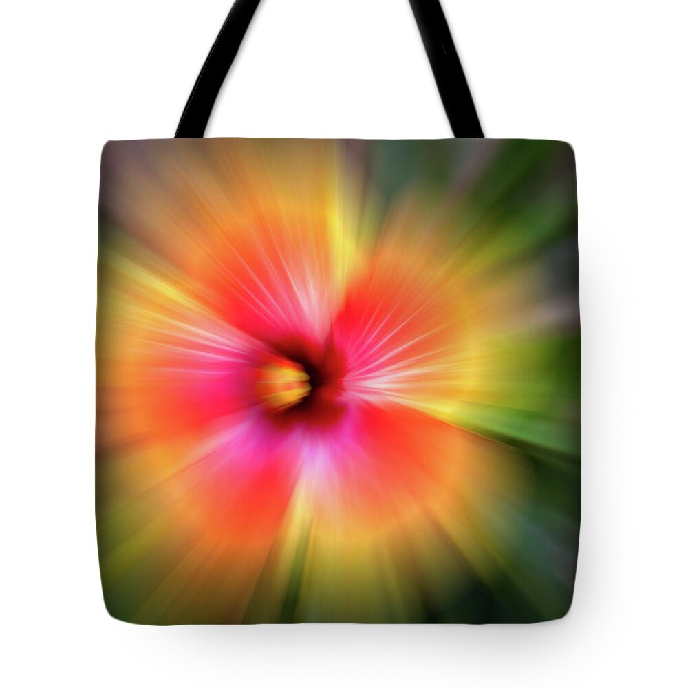 Flower Tote Bag featuring the digital art Hibiscus Zoom by John Kirkland