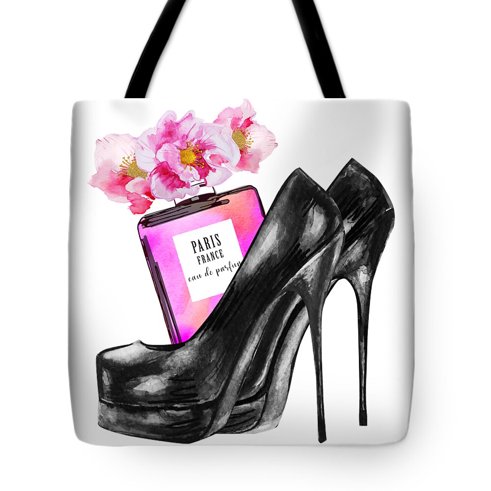 High heel shoes with perfume bottle watercolor Tote Bag by Mihaela Pater -  Pixels Merch