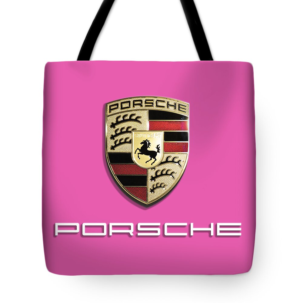 Porsche Logo Tote Bag featuring the digital art High Res Quality Porsche Logo - Hood Emblem Isolated on Colorful Background by Stefano Senise