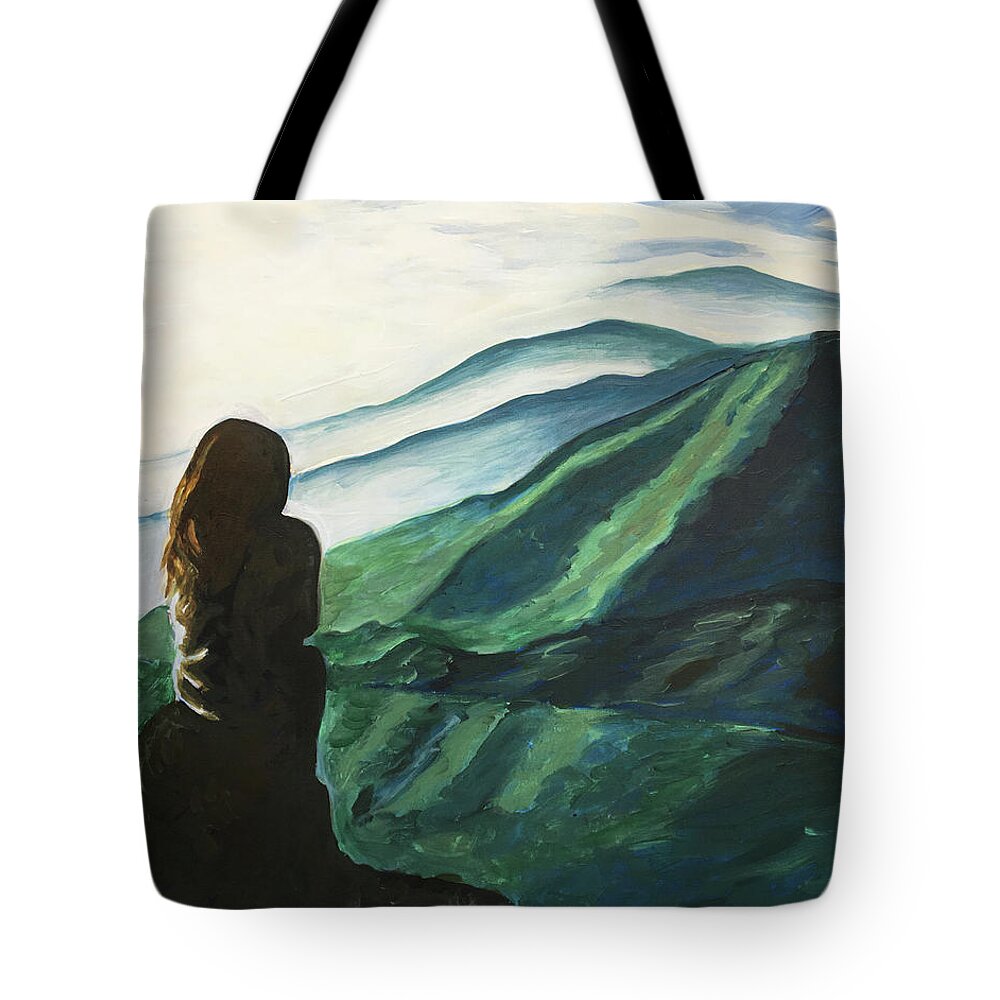 Mountains Tote Bag featuring the painting High Rock by Pamela Schwartz