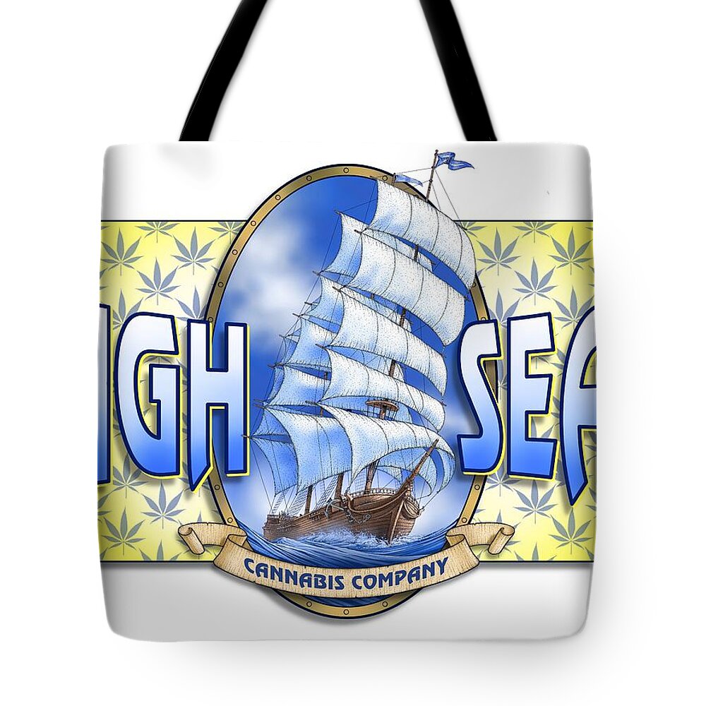 Sailing Ship Tote Bag featuring the digital art High Seas Cannabis Company by Scott Ross