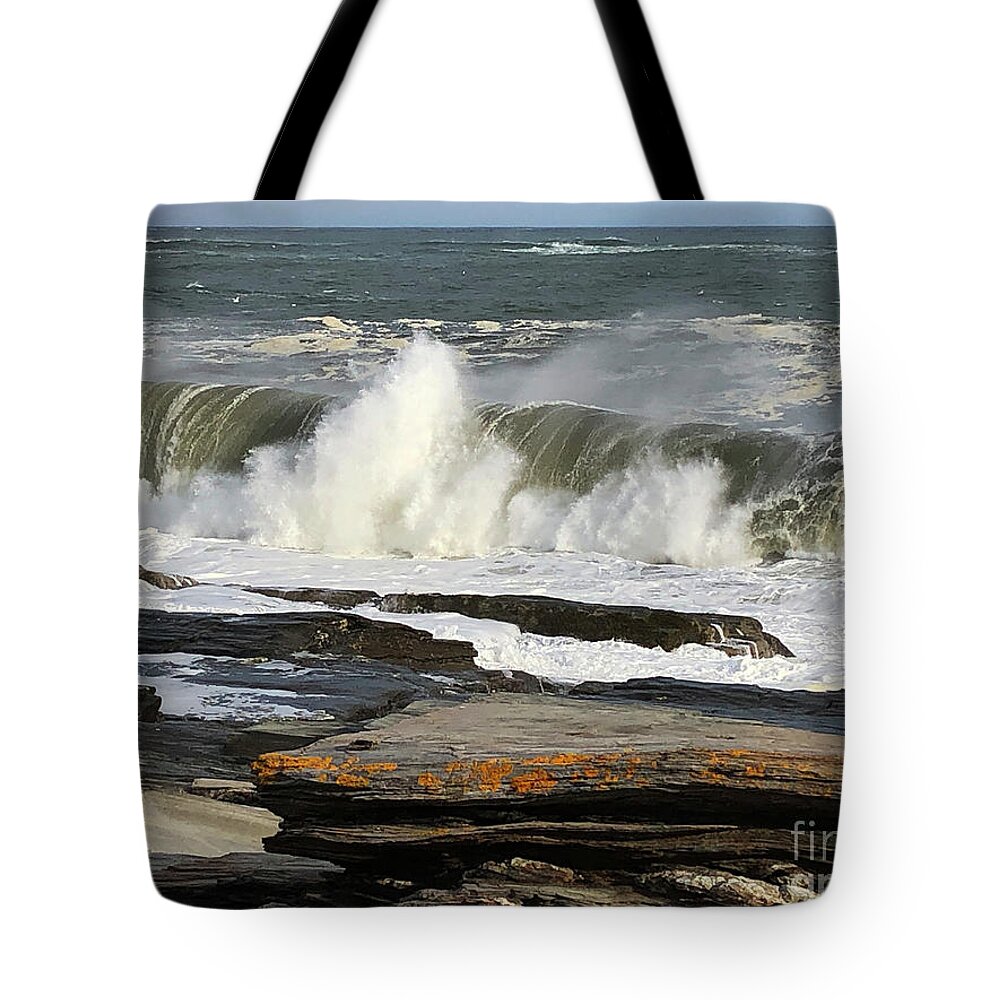 Winter Tote Bag featuring the photograph High Surf Cape Elizabeth by Jeanette French