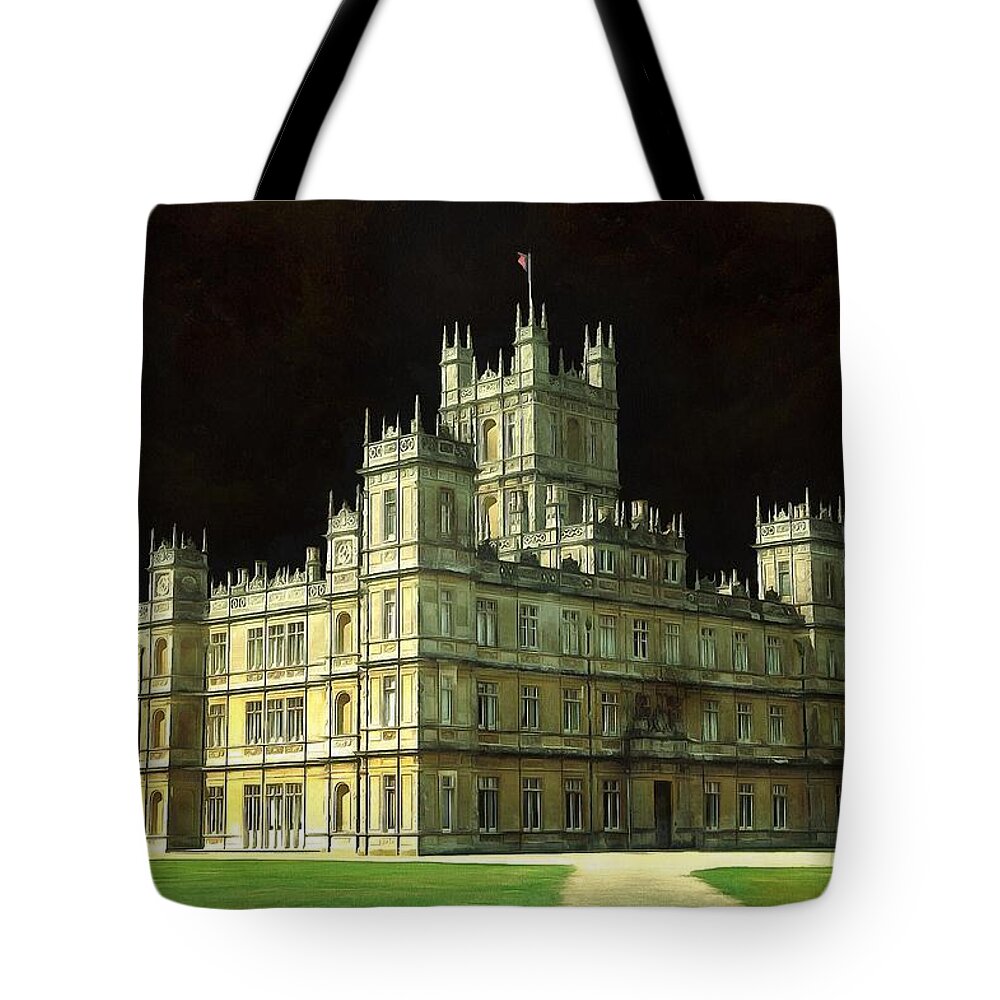Highclere Castle Tote Bag featuring the digital art Highclere Castle Digital Art Painting Print by Caterina Christakos
