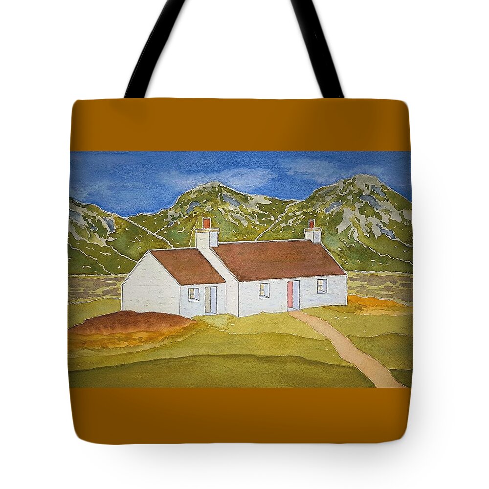 Watercolor Tote Bag featuring the painting Highland Home by John Klobucher