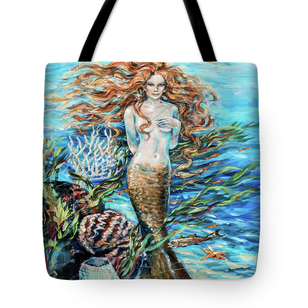 Mermaid Tote Bag featuring the painting Highland Mermaid by Linda Olsen