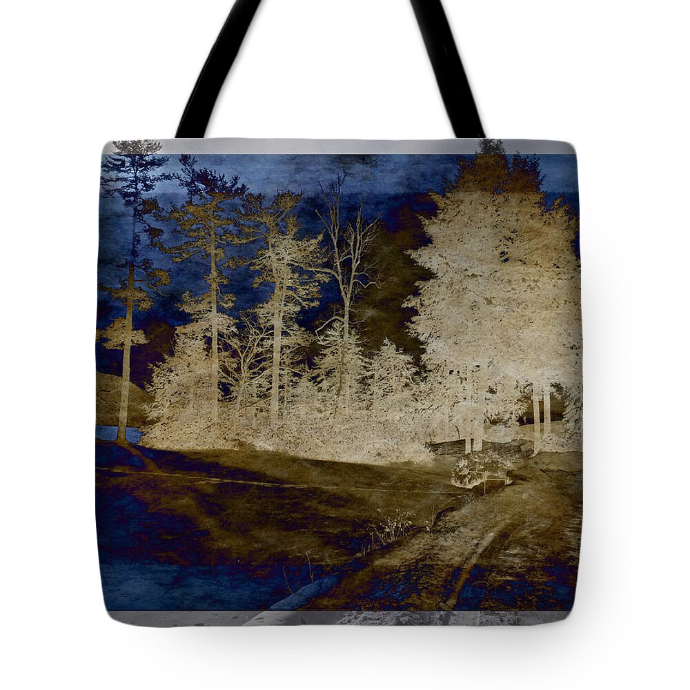 Trees Tote Bag featuring the digital art Highlighted Trees at the Lake by Russ Considine