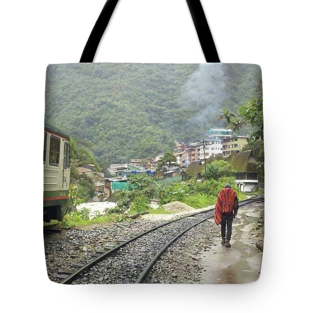 Archaeology Tote Bag featuring the photograph Hiker Reaches Oasis of Aguas Calientes, Machu Picchu, Peru by Trevor Grassi