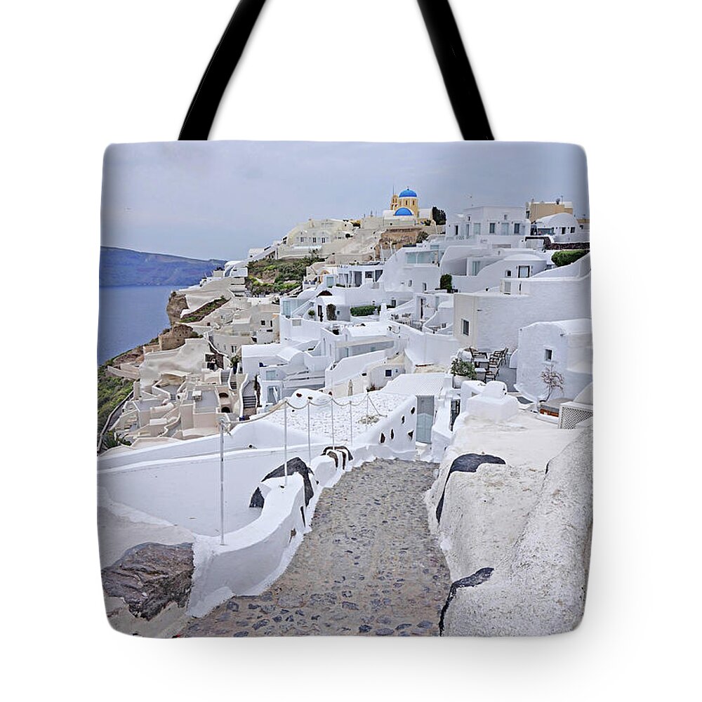 Santorini Tote Bag featuring the photograph Hiking Santorini towards Oia by Yvonne Jasinski