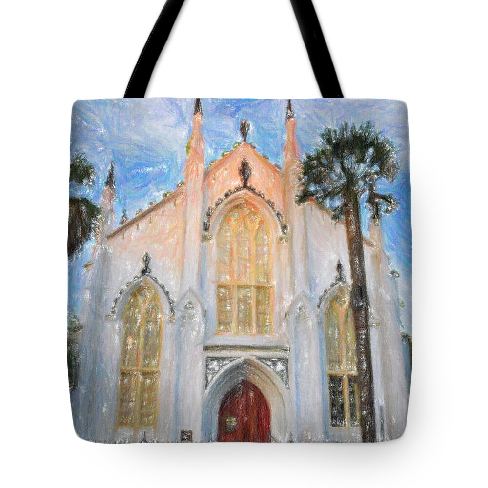 French Huguenot Tote Bag featuring the photograph Historic Church in Charleston South Carolina by Dale Powell
