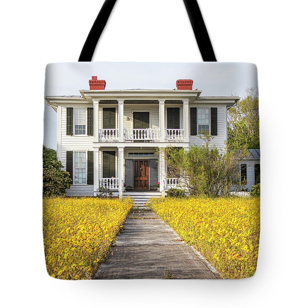 Beaufort Tote Bag featuring the photograph HIstoric Home With Yard of Wildflowers - Beaufort North Carolina by Bob Decker