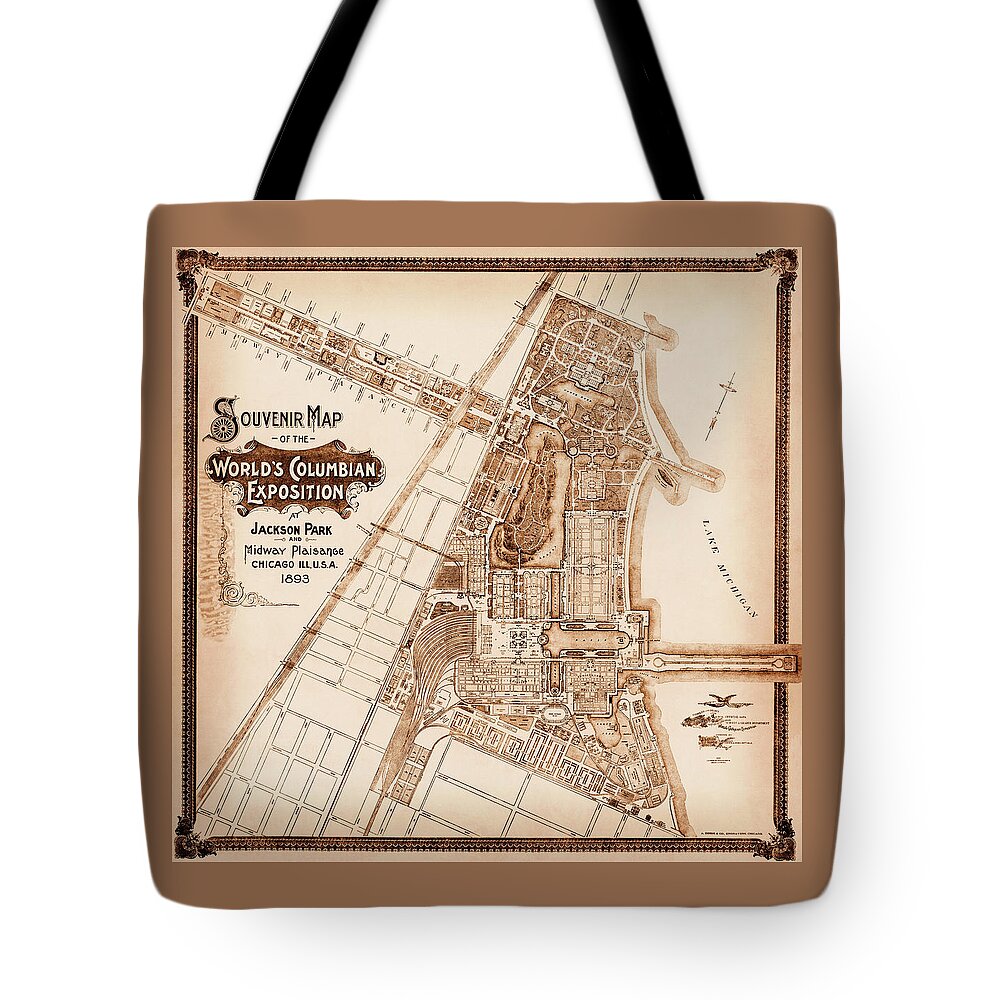 Chicago Tote Bag featuring the photograph Historic Map Jackson Park Chicago Illinois 1893 Sepia by Carol Japp
