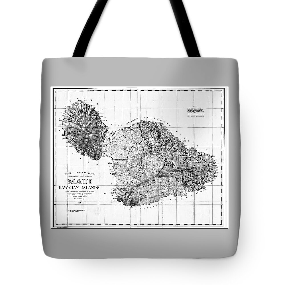 Hawaii Map Tote Bag featuring the photograph Historic Map Maui Hawaii 1885 Black and White by Carol Japp