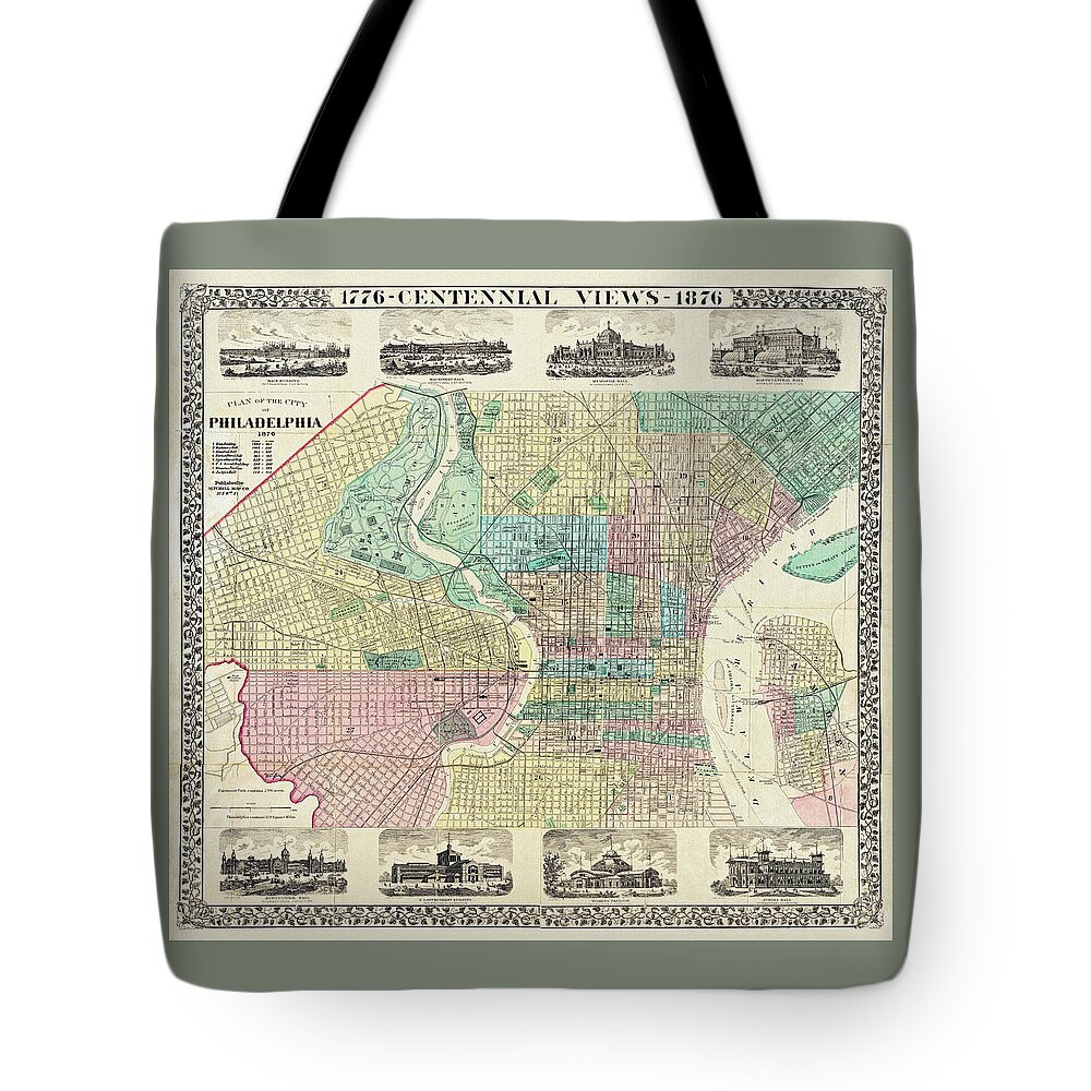 Philadelphia Tote Bag featuring the photograph Historic Map of Philadelphia Pennsylvania 1876 by Carol Japp