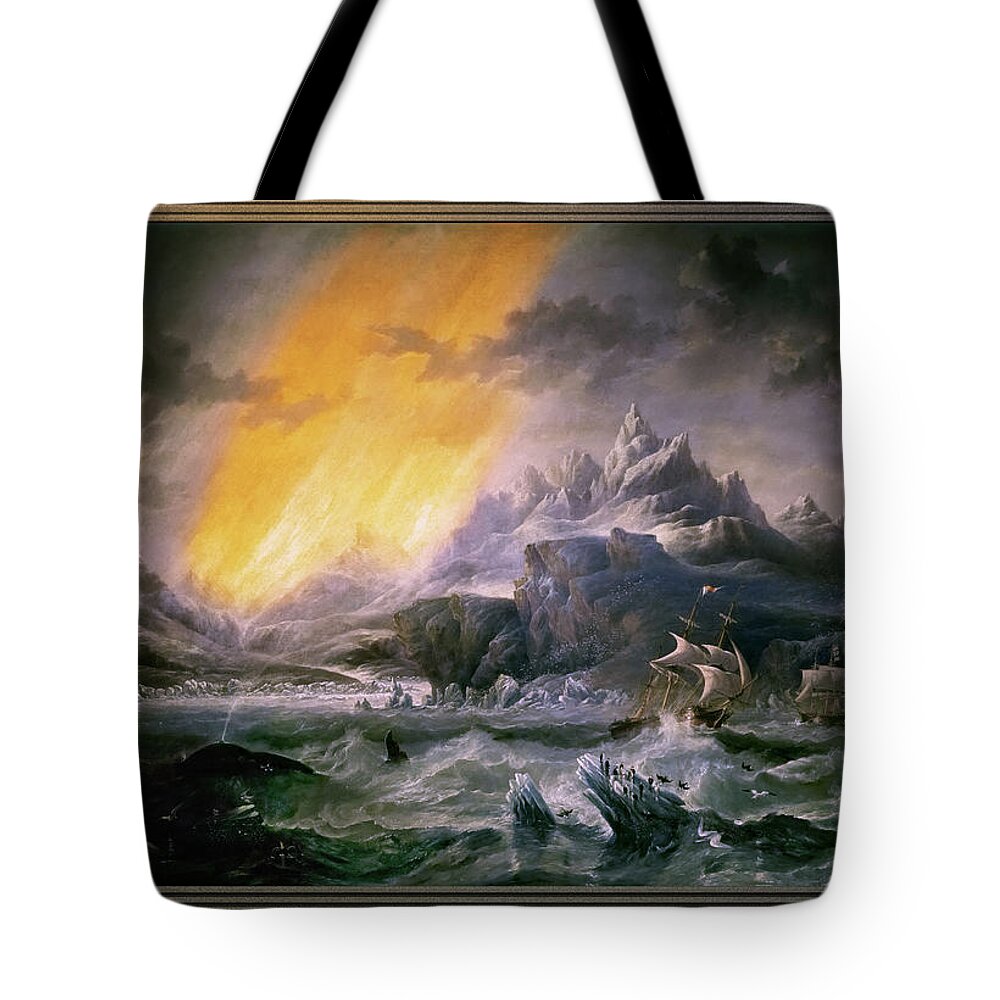 Hms Erebus Tote Bag featuring the painting HMS Erebus and Terror in the Antarctic by James Wilson Carmichael by Rolando Burbon