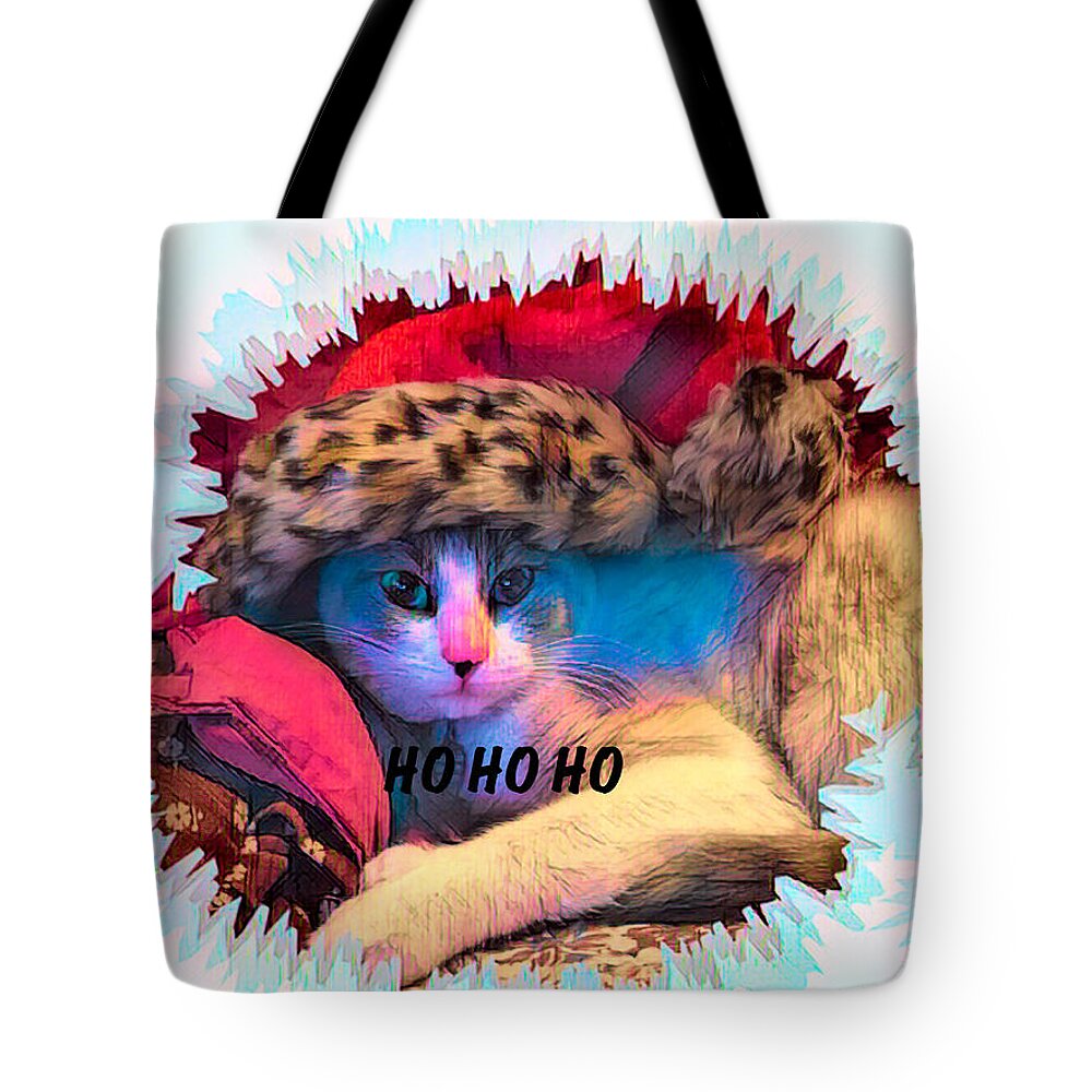 Holiday Tote Bag featuring the photograph Hohoho Holiday Kitty by Patricia Dennis