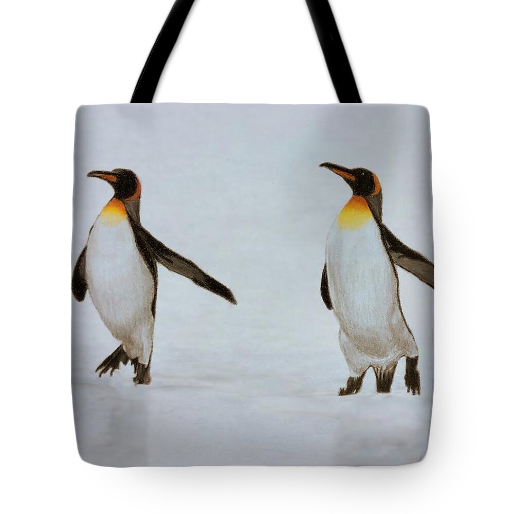Penguins Tote Bag featuring the drawing Hokey Pokey by Marlene Little