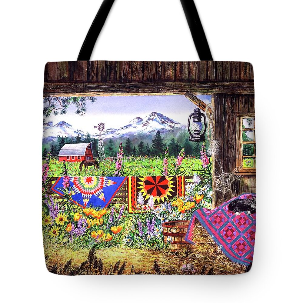 Barn Tote Bag featuring the painting Hole in the Barn Door by Diane Phalen