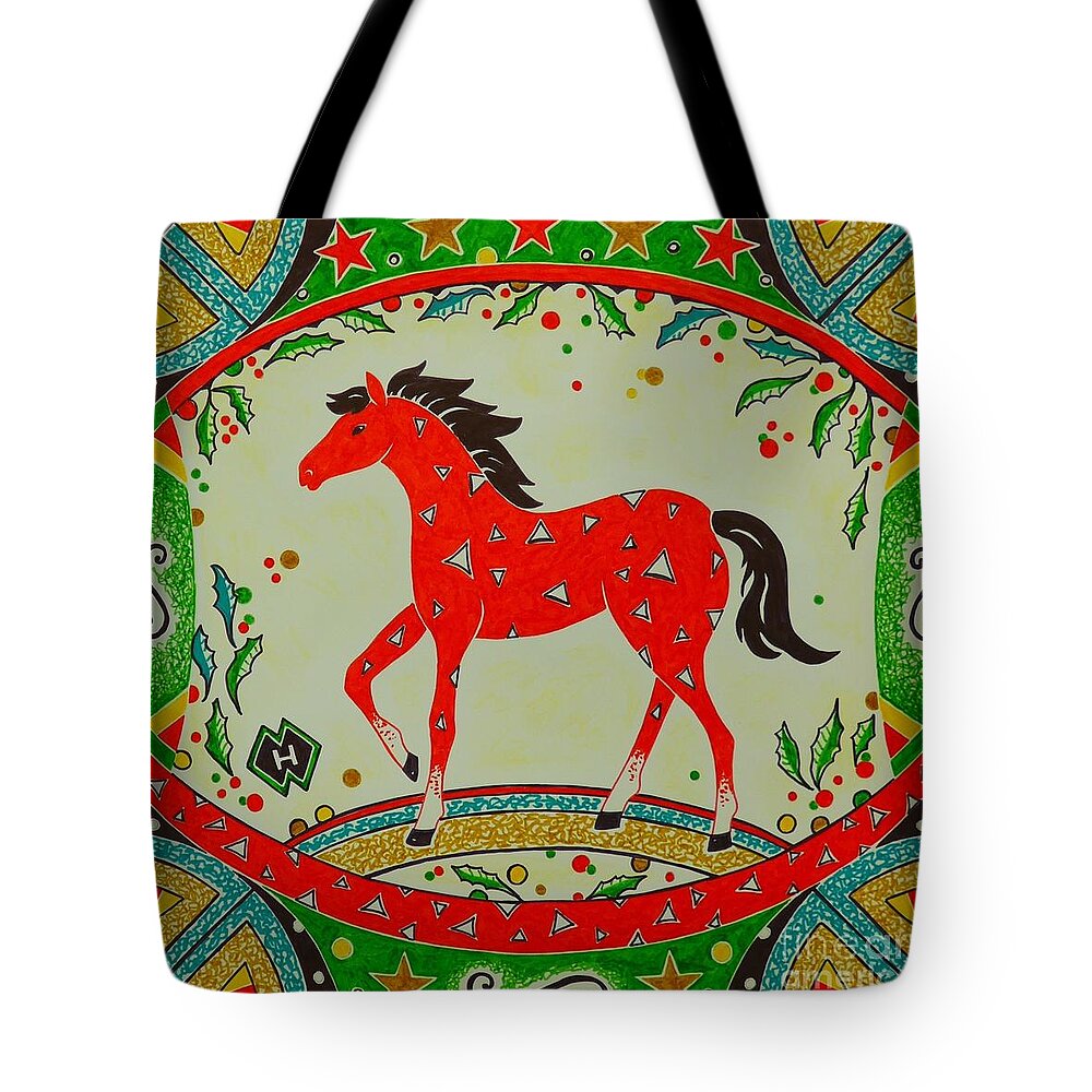 Holiday Tote Bag featuring the drawing Holiday Horse by Heather McFarlane-Watson