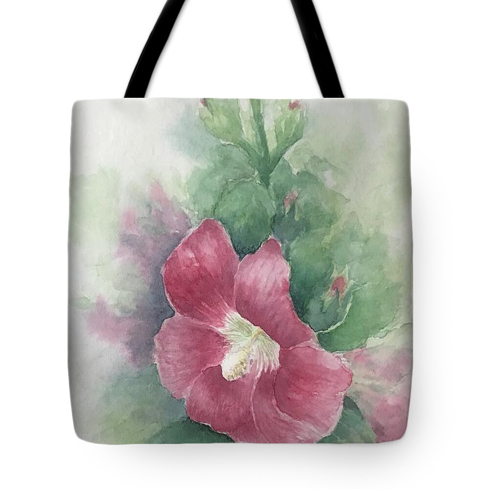 Hollyhocks Tote Bag featuring the painting Hollyhocks by Milly Tseng