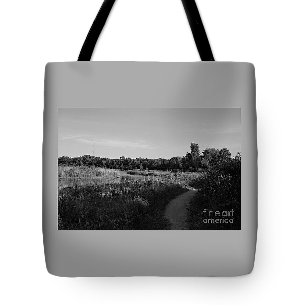 Nature Tote Bag featuring the photograph Homewood Izaak Walton Prairie Lake - Black and White by Frank J Casella