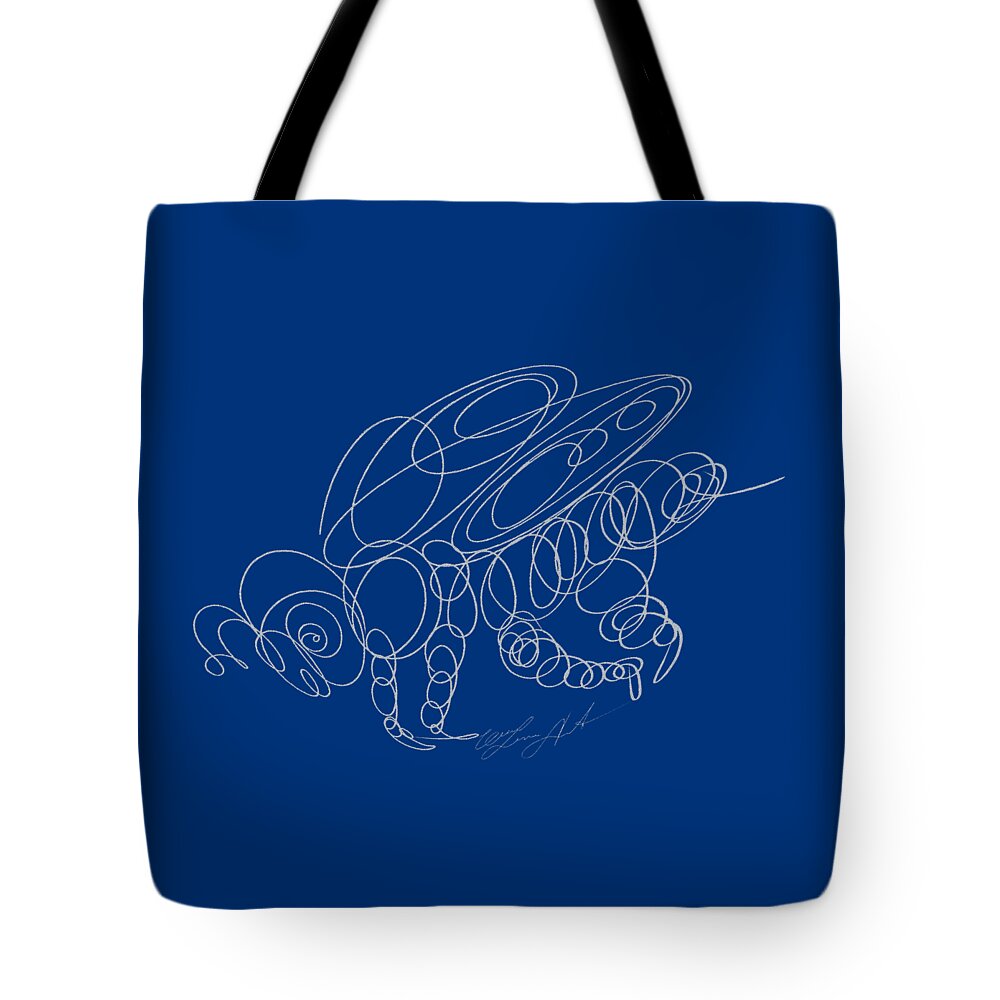  Bee Pollen Tote Bag featuring the drawing Honey Bee Line Drawing Transparent on Dark Background by OLena Art