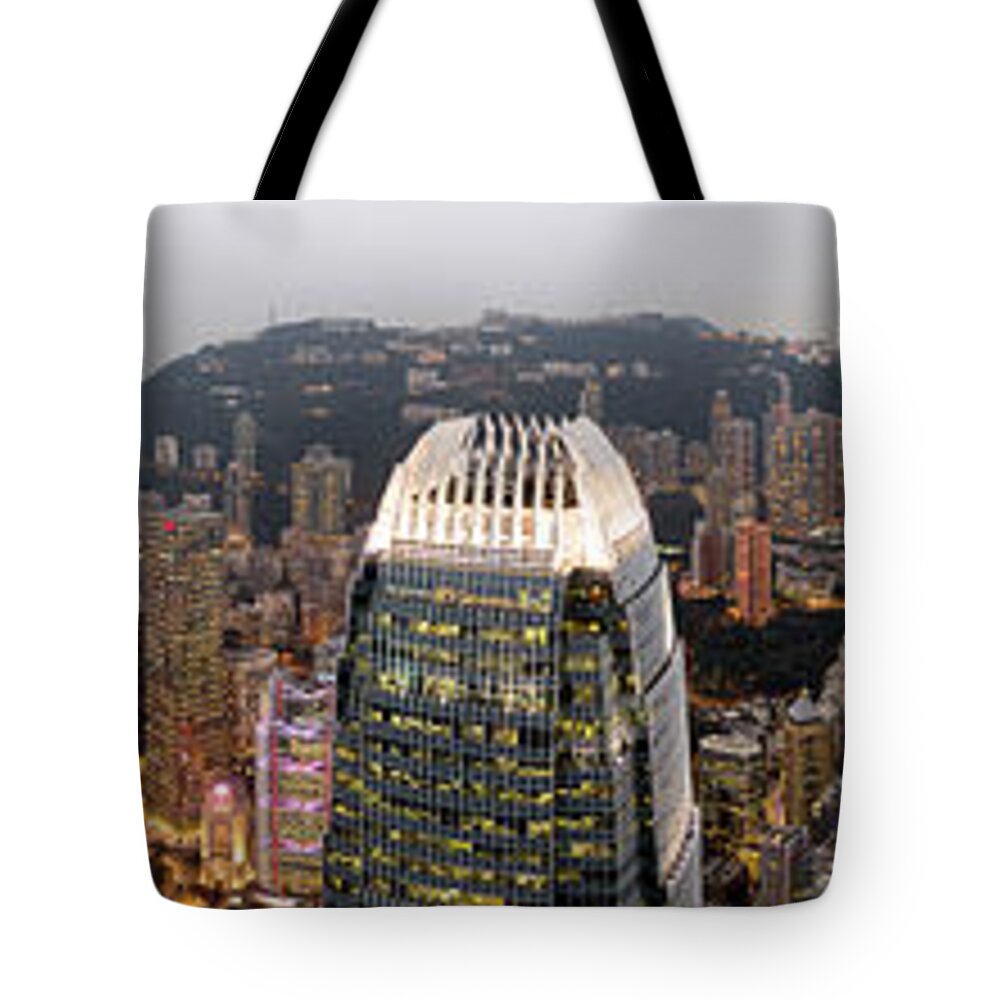 Panorama Tote Bag featuring the photograph Hong Kong Island Aerial panorama by Sonny Ryse
