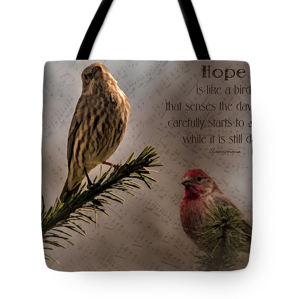 House Finch Tote Bag featuring the photograph Hope by Cathy Kovarik