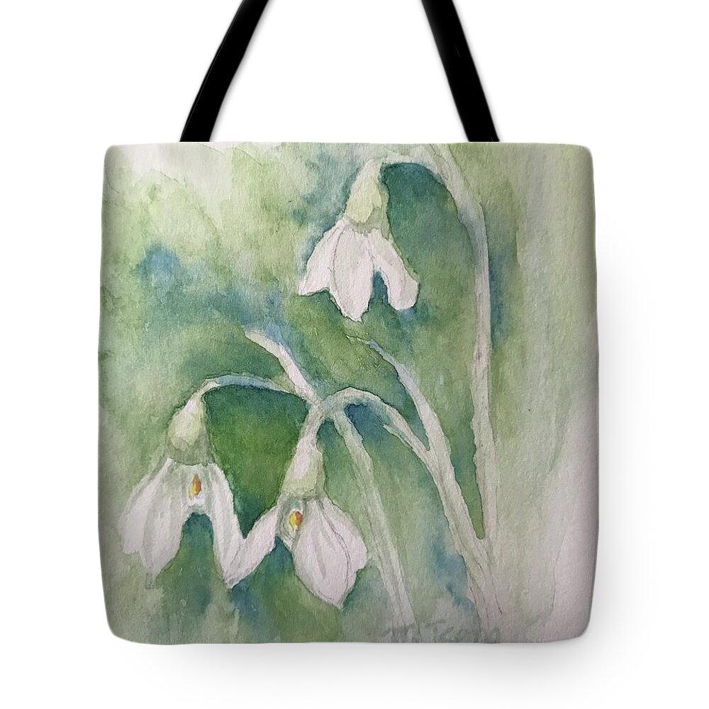Snowdrops Tote Bag featuring the painting Hope by Milly Tseng