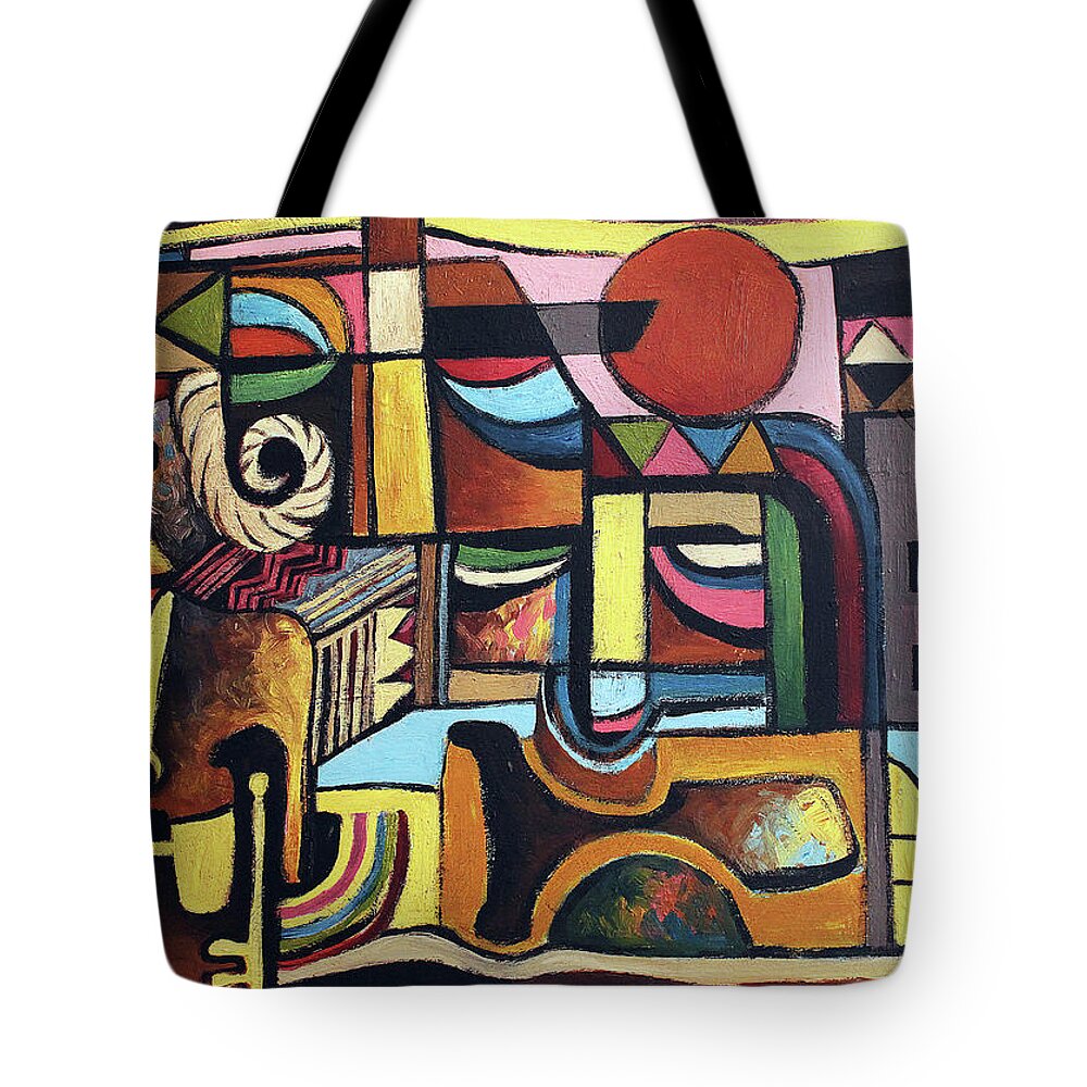 African Tote Bag featuring the painting Horn Of Hope by Speelman Mahlangu 1958-2004