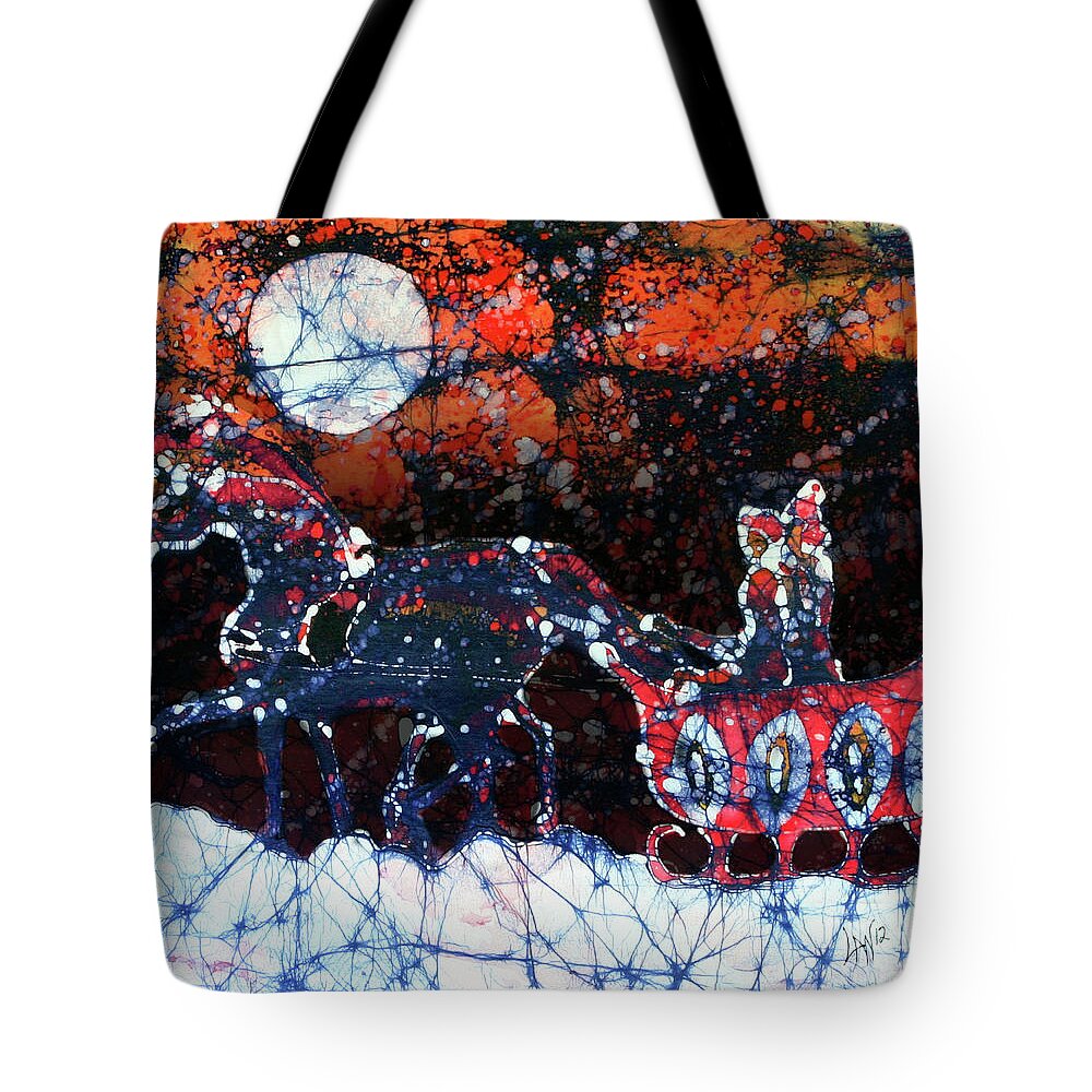 Batik Painting Tote Bag featuring the tapestry - textile Horse And Sleigh at Sunset by Carol Law Conklin
