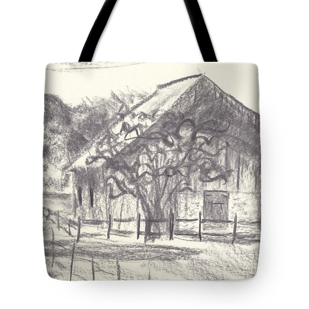 Maryland Tote Bag featuring the drawing Stable on Whitehall Road by Mike Robinson