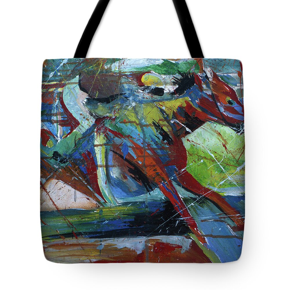 Kentucky Horse Racing Tote Bag featuring the painting Horse Energy by John Gholson
