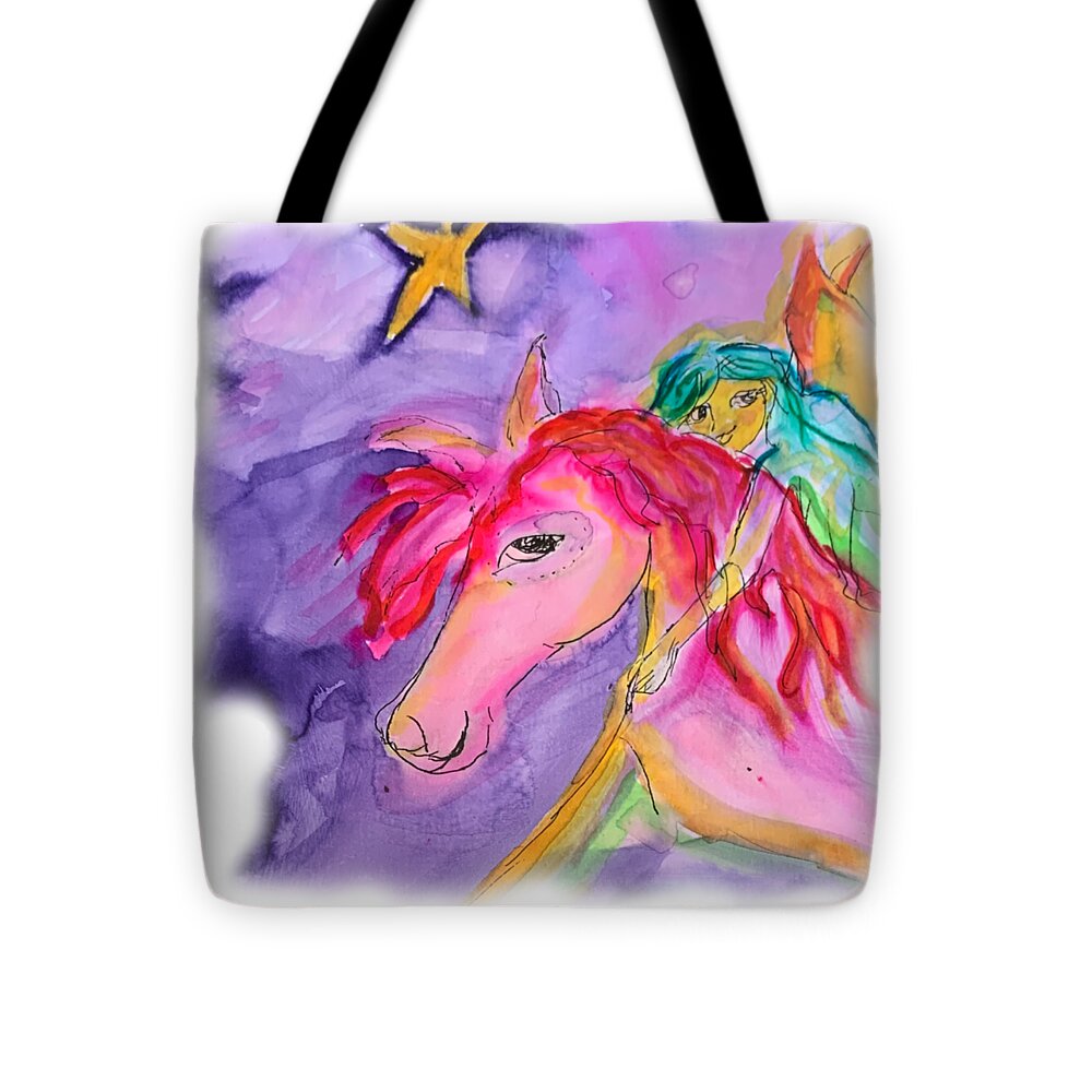 Horse Tote Bag featuring the painting Horse Hugs by Sandy Rakowitz