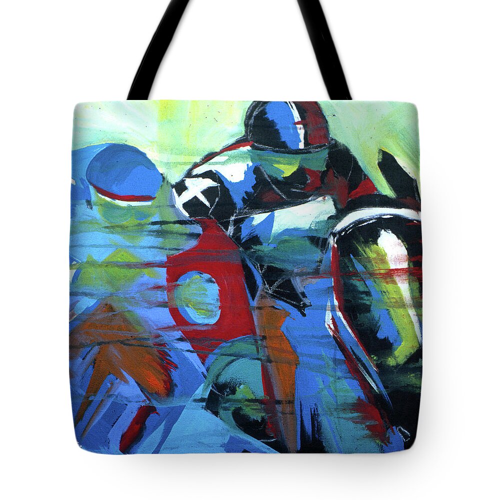 Kentucky Horse Racing Tote Bag featuring the painting Horse Number 5 by John Gholson